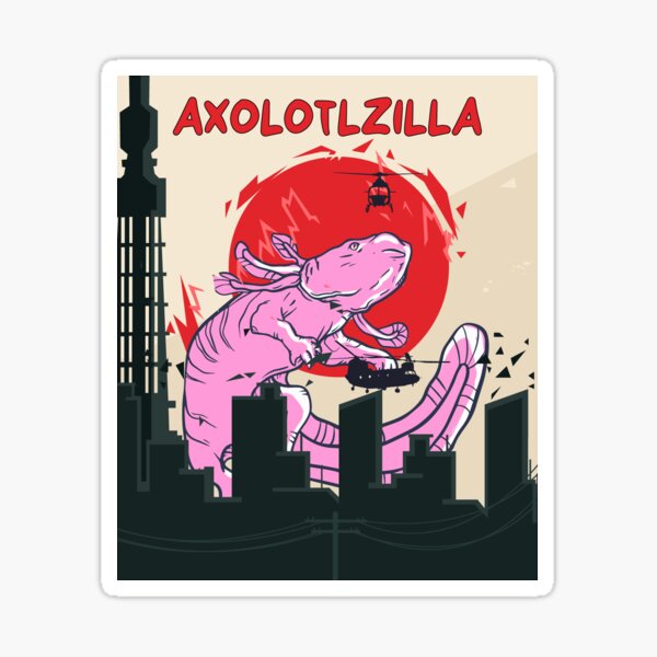 Vista previa del artículo con la obra «Axolotlzilla lindo Axolotl zilla vintage», diseñado y vendido por Nivichka.