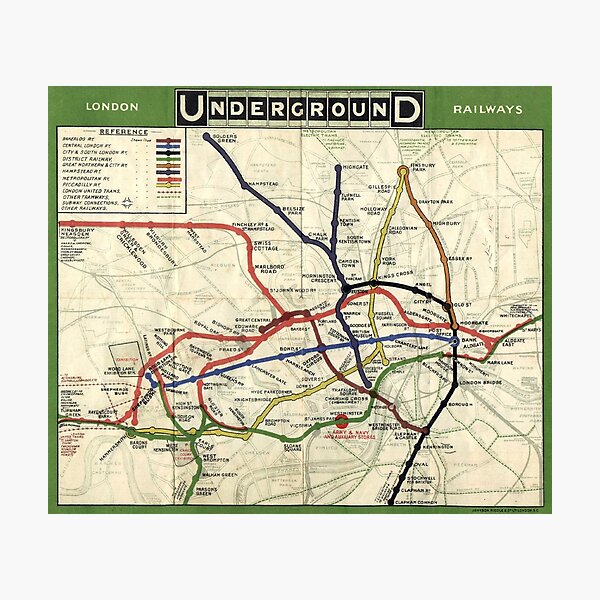 Old Map of London Underground Vintage Memorabilia Photographic Print