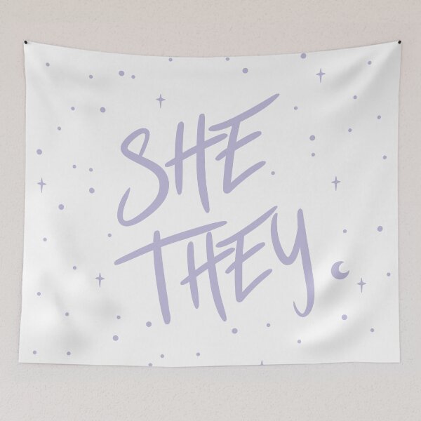 Item preview, Stars She/They Pronouns in Dusty Lilac designed and sold by MoonMint.