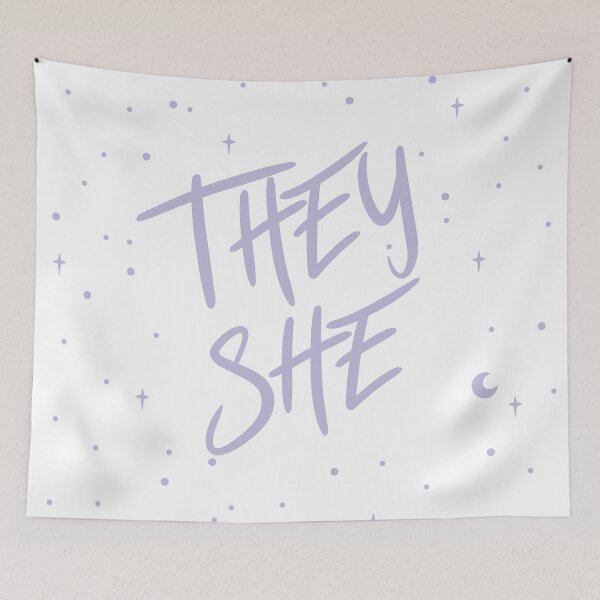 Item preview, Stars They/She Pronouns in Dusty Lilac designed and sold by MoonMint.