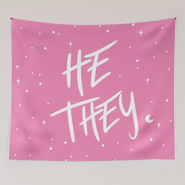 Item preview, Stars He/They Pronouns in Pink designed and sold by MoonMint.