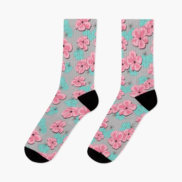 Item preview, Painted Poppies - Pink and Aqua on Gray designed and sold by bmfabricdesigns.