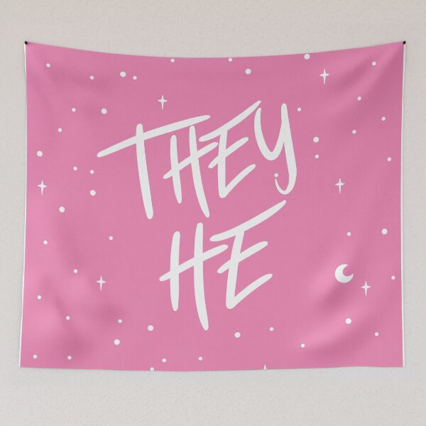 Item preview, Stars They/He Pronouns in Pink designed and sold by MoonMint.