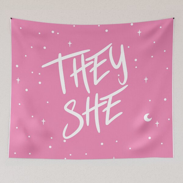 Item preview, Stars They/She Pronouns in Pink designed and sold by MoonMint.