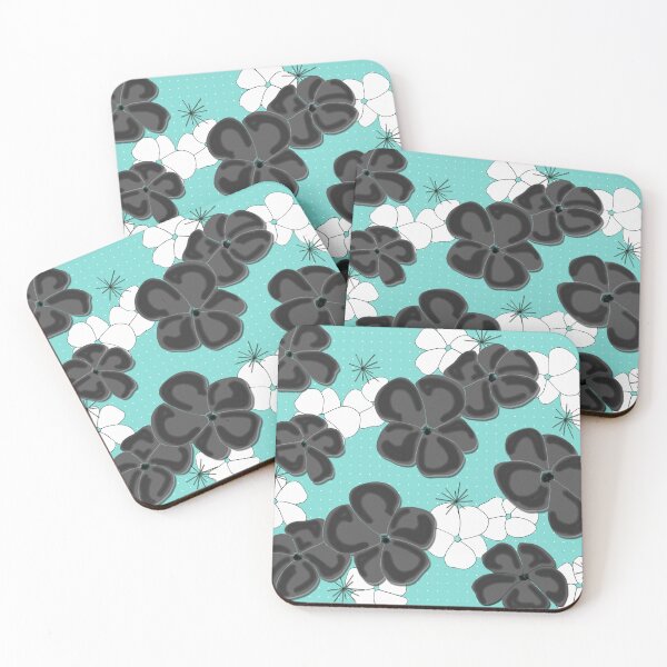 Item preview, Painted Poppies - Black and White on Aqua designed and sold by bmfabricdesigns.