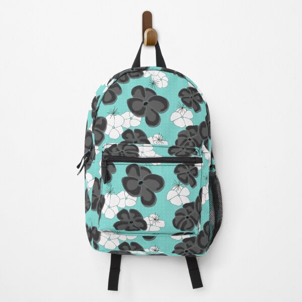 Painted Poppies - Black and White on Aqua Backpack