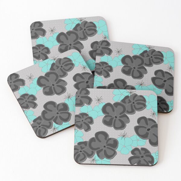Item preview, Painted Poppies - Black and Aqua on Gray designed and sold by bmfabricdesigns.