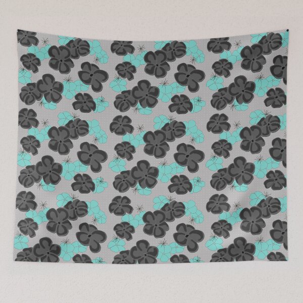 Item preview, Painted Poppies - Black and Aqua on Gray designed and sold by bmfabricdesigns.