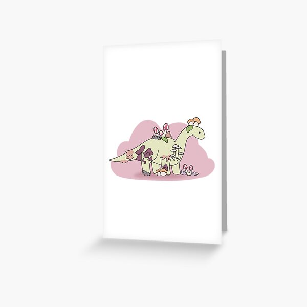 "Cute dinosaur with mushrooms and lichen" Greeting Card for Sale by