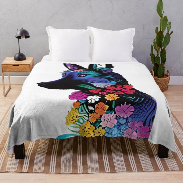 Item preview, colorful wolf with flowers designed and sold by ralick.