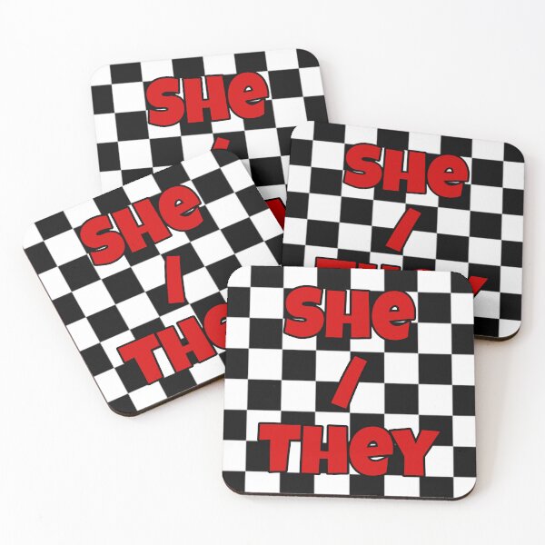 Item preview, Chese board she / they pronouns  designed and sold by PRONOUNS-R-US.