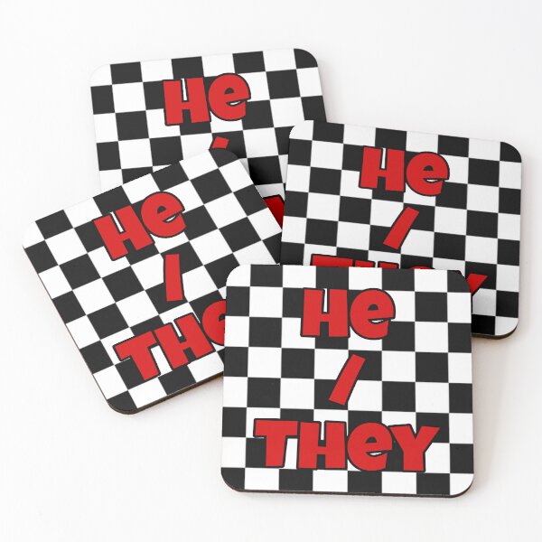 Item preview, Checkered board  he / they pronouns  designed and sold by PRONOUNS-R-US.