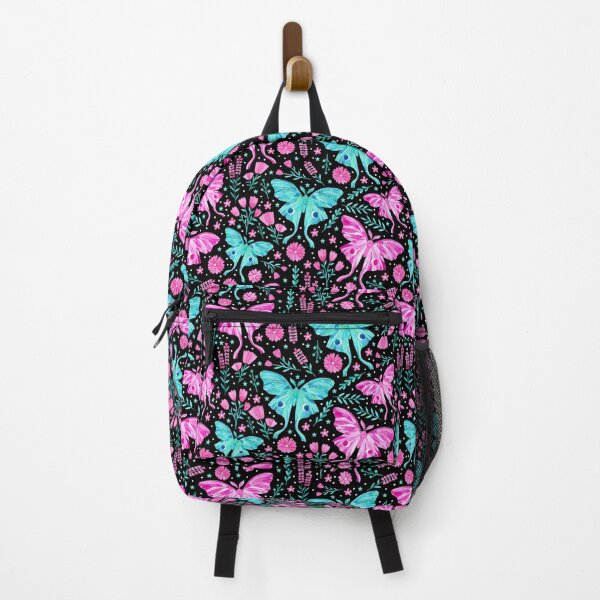 Item preview, Watercolor Lunar Moths in Pink and Turquoise on Black designed and sold by KConfetti.
