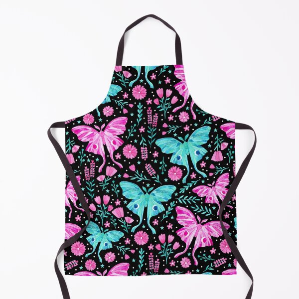 Item preview, Watercolor Lunar Moths in Pink and Turquoise on Black designed and sold by KConfetti.