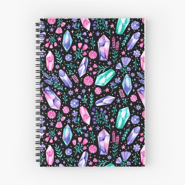 Artikelvorschau, Pastell Aquarell Kristalle und Blumen auf Schwarz entworfen und verkauft von KConfetti.