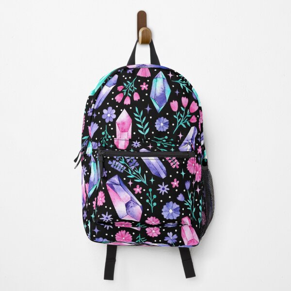 Item preview, Pastel Watercolor Crystals and Florals on Black designed and sold by KConfetti.