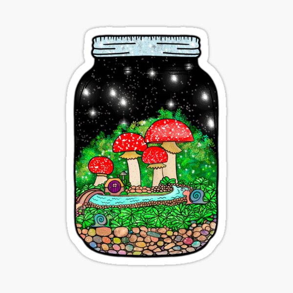 Mushroom Forest, Terrarium Jar No. 4 Sticker