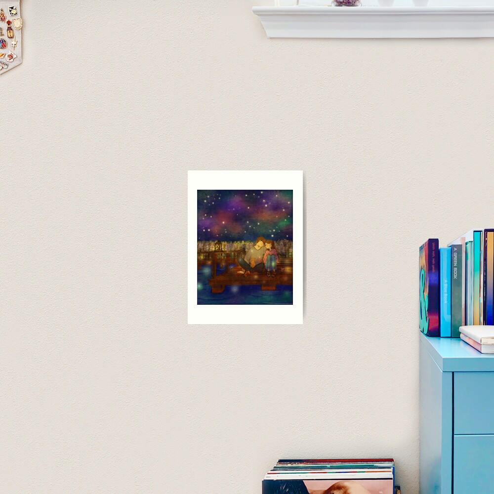 Starry night at the lake Art Print