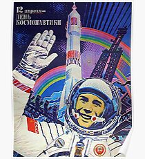 Sowjetischer Kosmonaut, Weltraumraketenstart, sowjetisches Propagandaplakat der Weinlese Poster