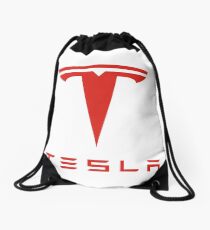 Tesla Red Logo Drawstring Bag