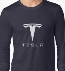 Tesla White Logo Long Sleeve T-Shirt