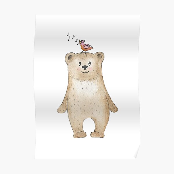 Teddy bear and songbird Poster