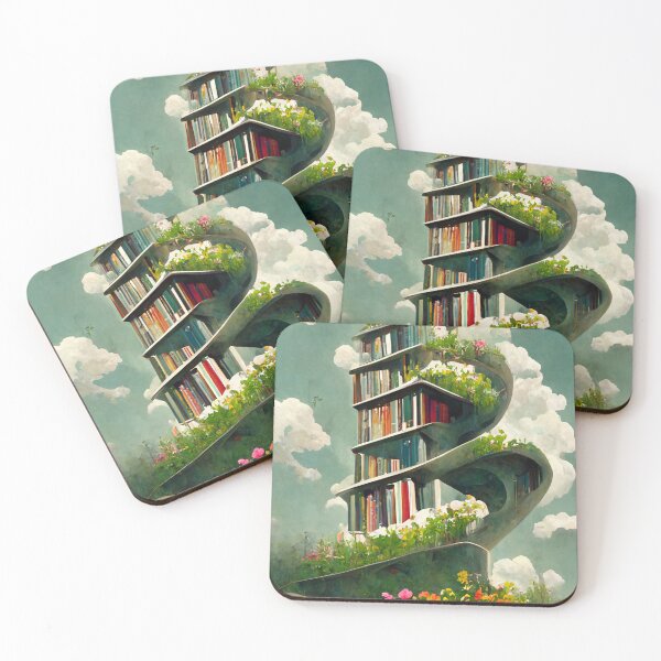 Item preview, Spiralling book staircase to heaven painting designed and sold by ArtbyACcreative.