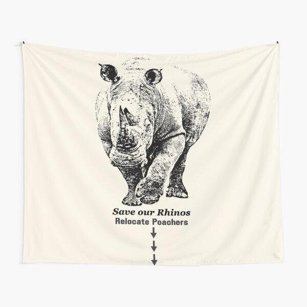 White Rhino with Anti-Poaching Message | African Wildlife Tapestry
