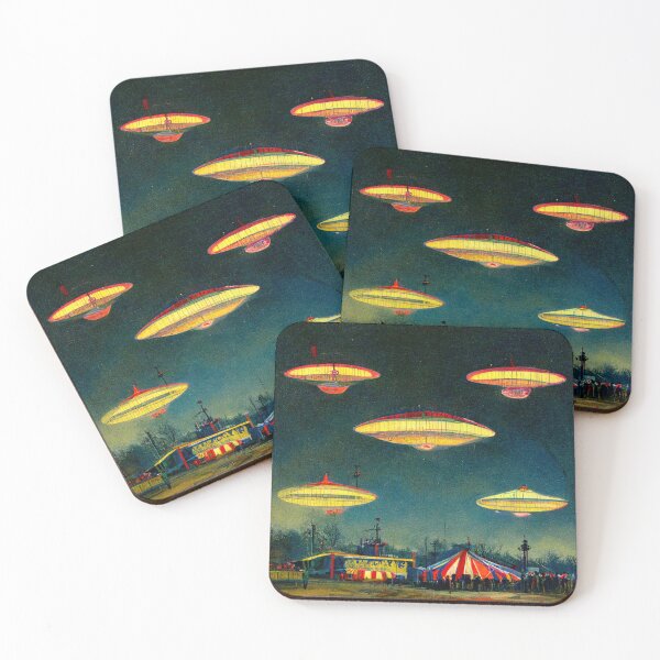 Item preview, Flying Saucers at a Grunge Carnival Aliens Circus UFO's Distressed designed and sold by Weirdarto.
