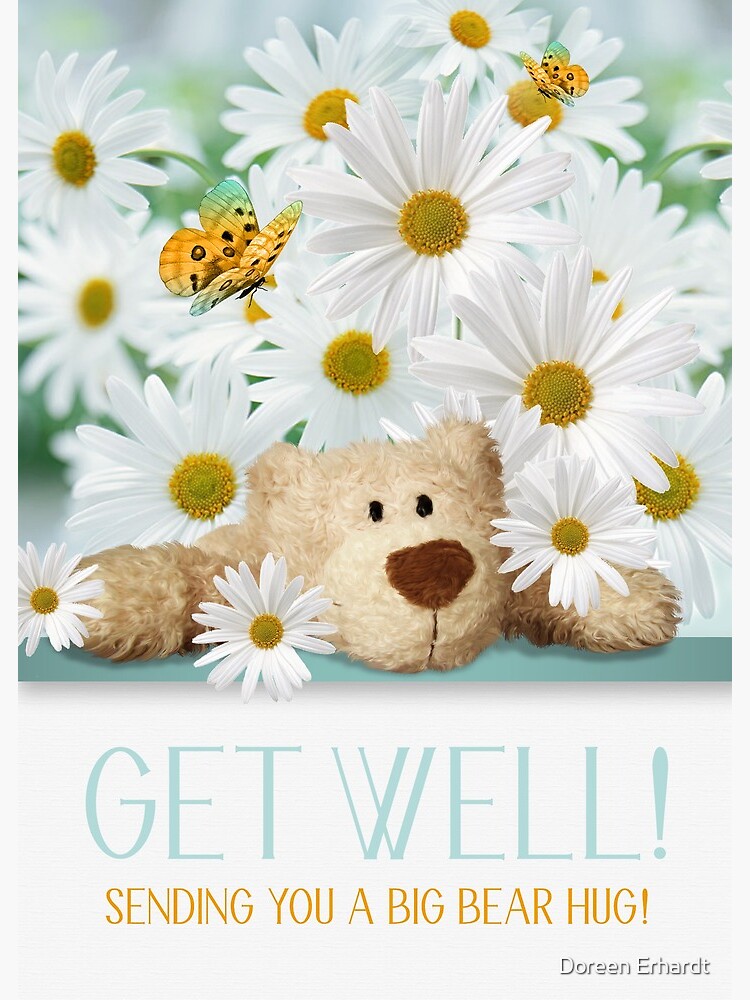 Little Bear With Flower Get Well Card