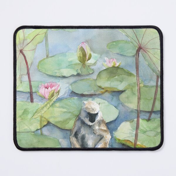 Item preview, Langur Monkey in a Lily Pond, Dreamy Watercolor Fantasy Landscape designed and sold by thefirstgarden.