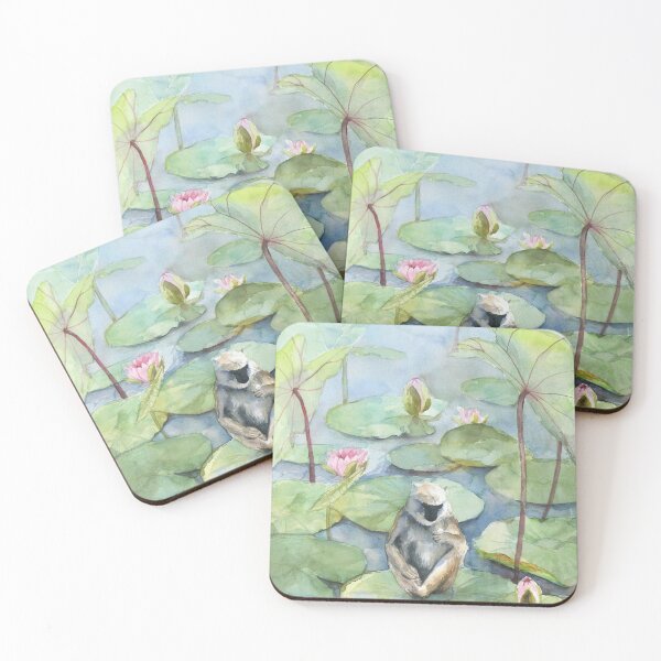 Item preview, Langur Monkey in a Lily Pond, Dreamy Watercolor Fantasy Landscape designed and sold by thefirstgarden.