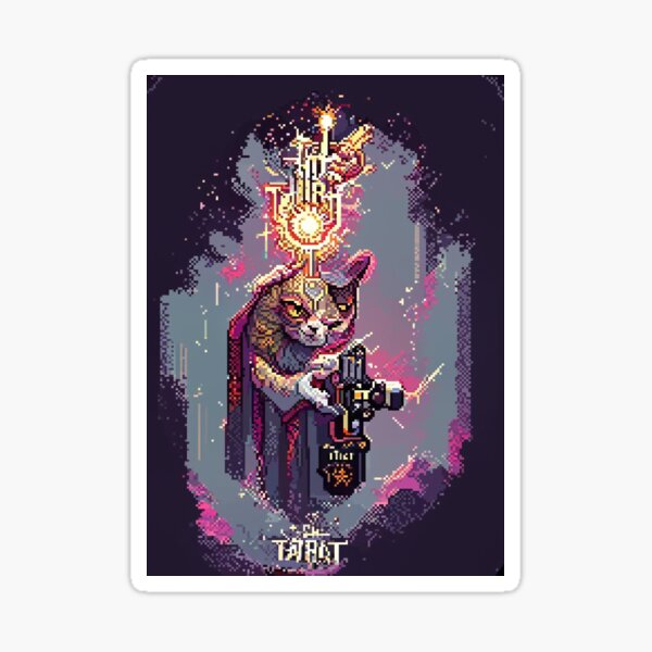 "cat with laser gun 2 animal tarot card" Sticker for Sale by