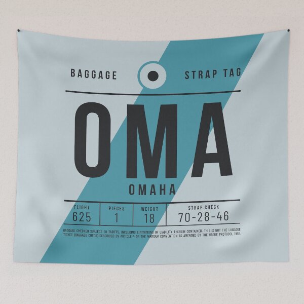 Aperçu de l'œuvre Étiquette de bagage E - OMA Omaha Nebraska USA créée et vendue par VoodooCircus.