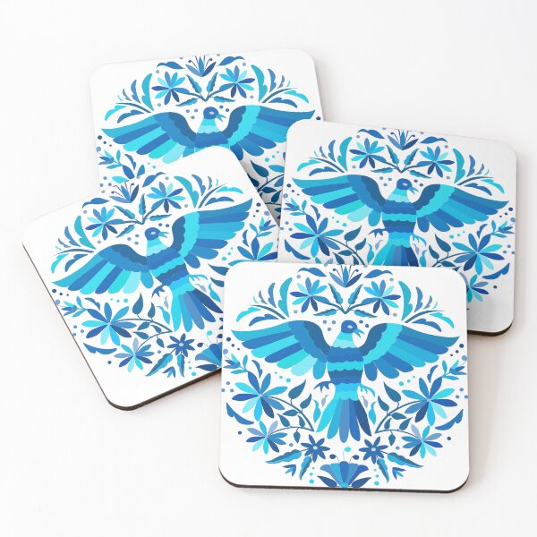 Item preview, Flying Bird - Mexican Otomí Stamp Design in Blue Shades by Akbaly designed and sold by Akbaly.