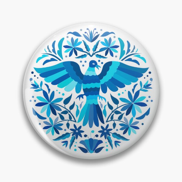 Item preview, Flying Bird - Mexican Otomí Stamp Design in Blue Shades by Akbaly designed and sold by Akbaly.