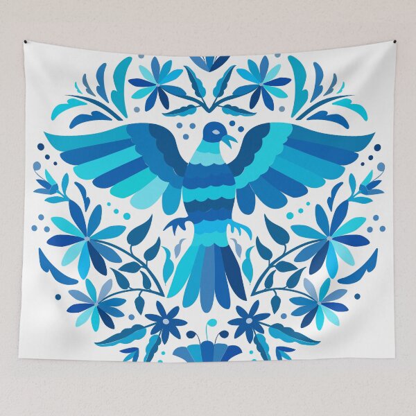 Item preview, Flying Bird - Mexican Otomí Stamp Design in Blue Shades by Akbaly designed and sold by Akbaly.