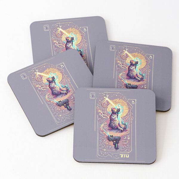 Item preview, cat with laser gun #18 animal tarot card designed and sold by AiAnimalCards.