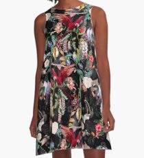 Blumen und Vögel IX A-Linien Kleid