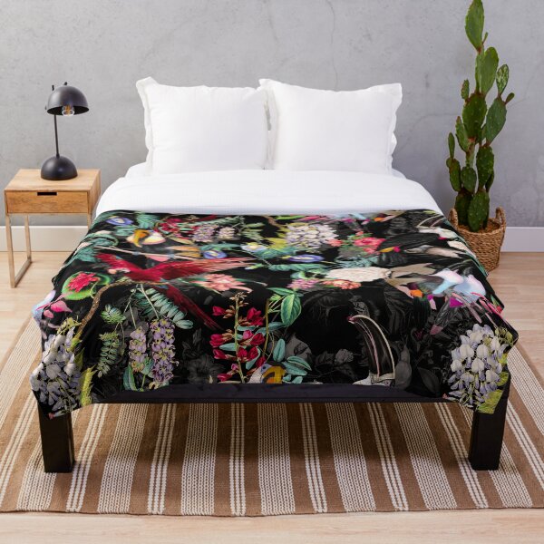 Floral and Birds IX Throw Blanket