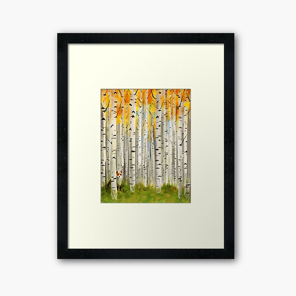 Fox in an Autumn Birch Forest Framed Art Print