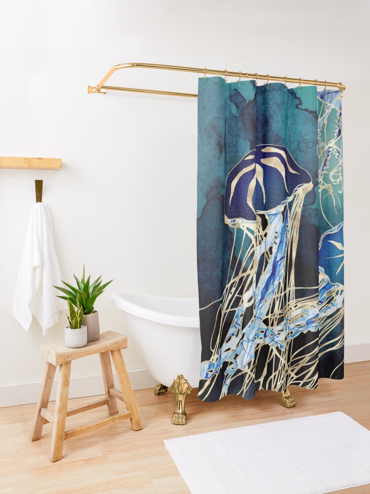 Alternate view of Metallic Jellyfish III Shower Curtain