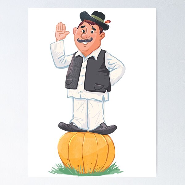 Item preview, man in a folk costume from Vojvodina - Serbia stands on a large pumpkin designed and sold by duxpavlic.