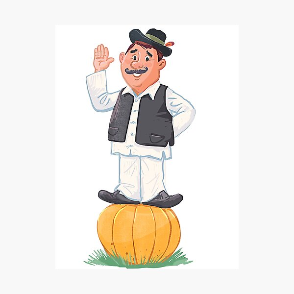 Item preview, man in a folk costume from Vojvodina - Serbia stands on a large pumpkin designed and sold by duxpavlic.