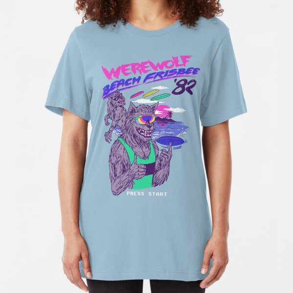 Werewolf Beach Frisbee Slim Fit T-Shirt