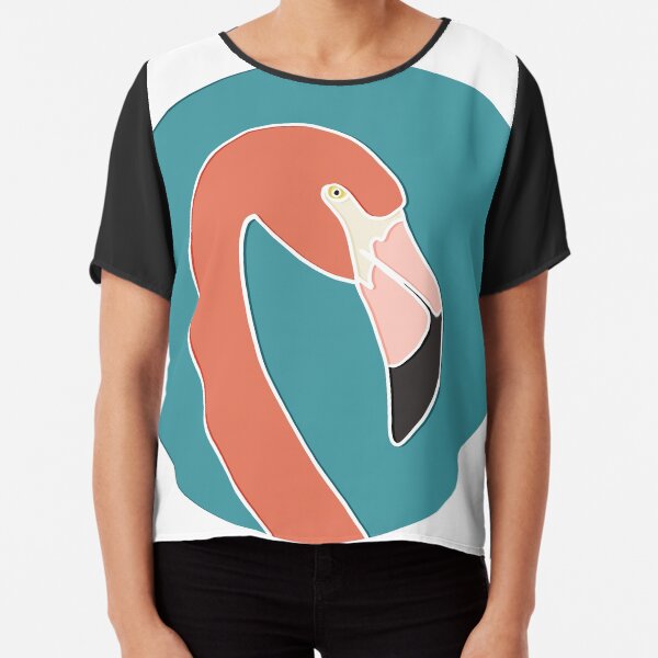 Flamingo on Teal Chiffon Top