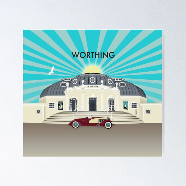 Worthing Pavilion Theatre - vintage style architecture illustration and gifts Poster