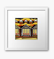 Beach Huts - Summer - Original Linocut by Francesca Whetnall Framed Print