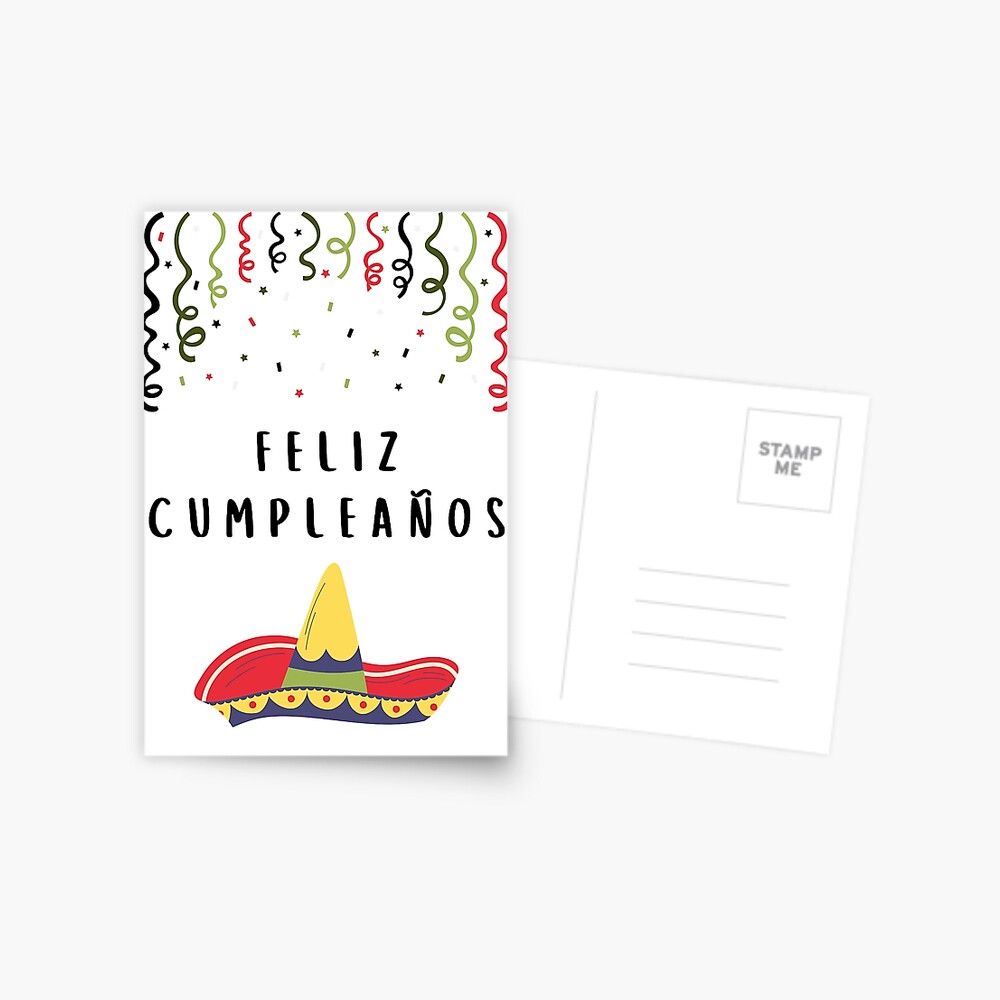 Feliz cumpleaños (happy birthday in Spanish) (tarjeta de cumpleaños)  traditional Mexican theme (Mexican hat sombrero) Spanish birthday   Greeting Card for Sale by Pommallina