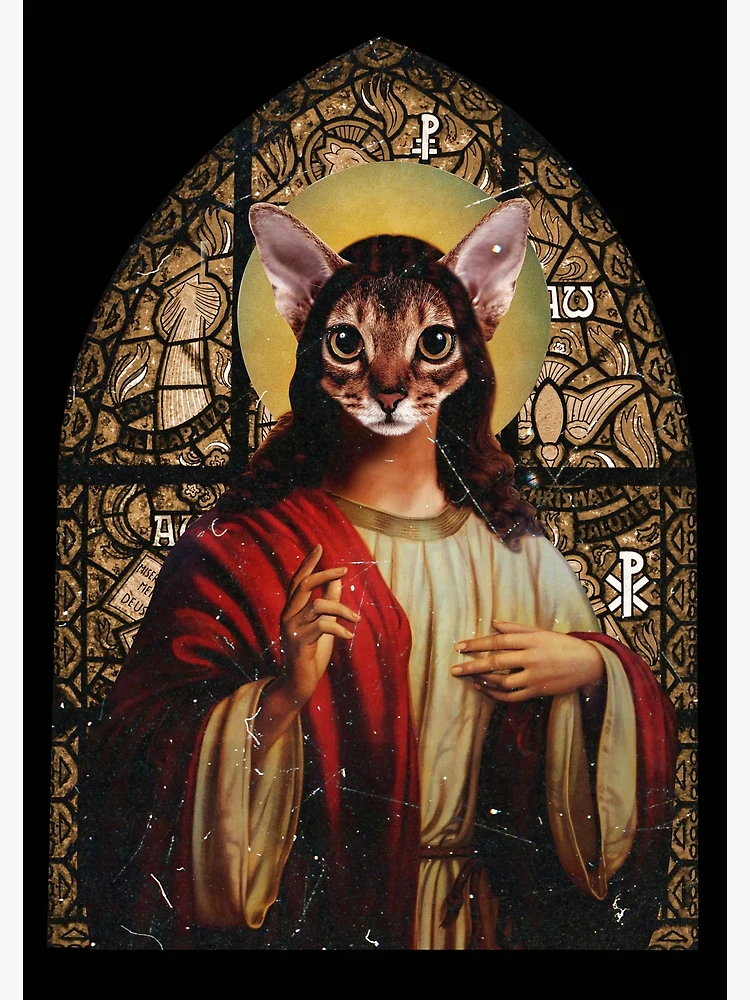 Jesus surrounded by cats Vintage poster, Christian Wall Art for Cat Lovers  Be